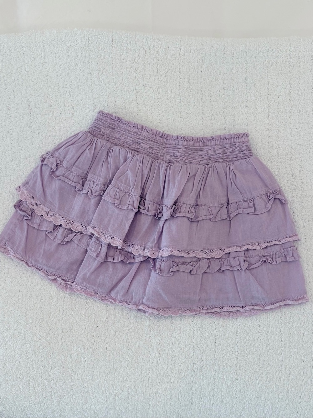 LoveShackFancy Tiered Ruffle Mini Skirt in Lavender